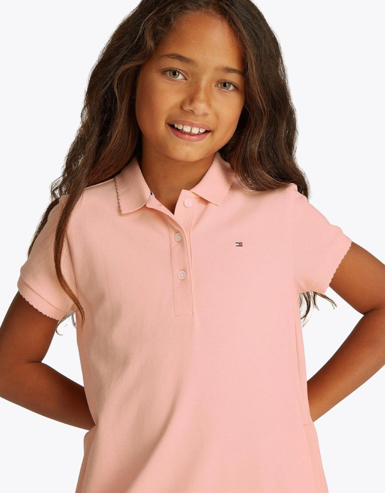Girls Essential Short Sleeve Polo Dress - Coral Ice