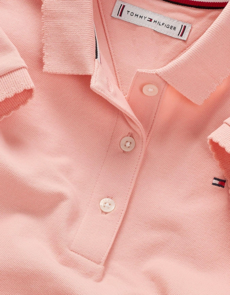 Girls Essential Short Sleeve Polo Dress - Coral Ice