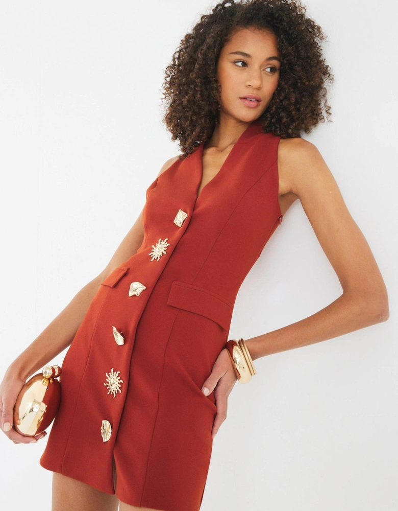 Sleeveless Mixed Button Mini Dress