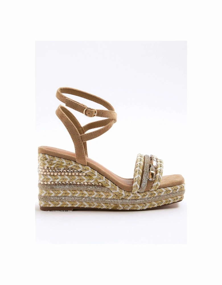Raffia Embellished Wedge Sandals