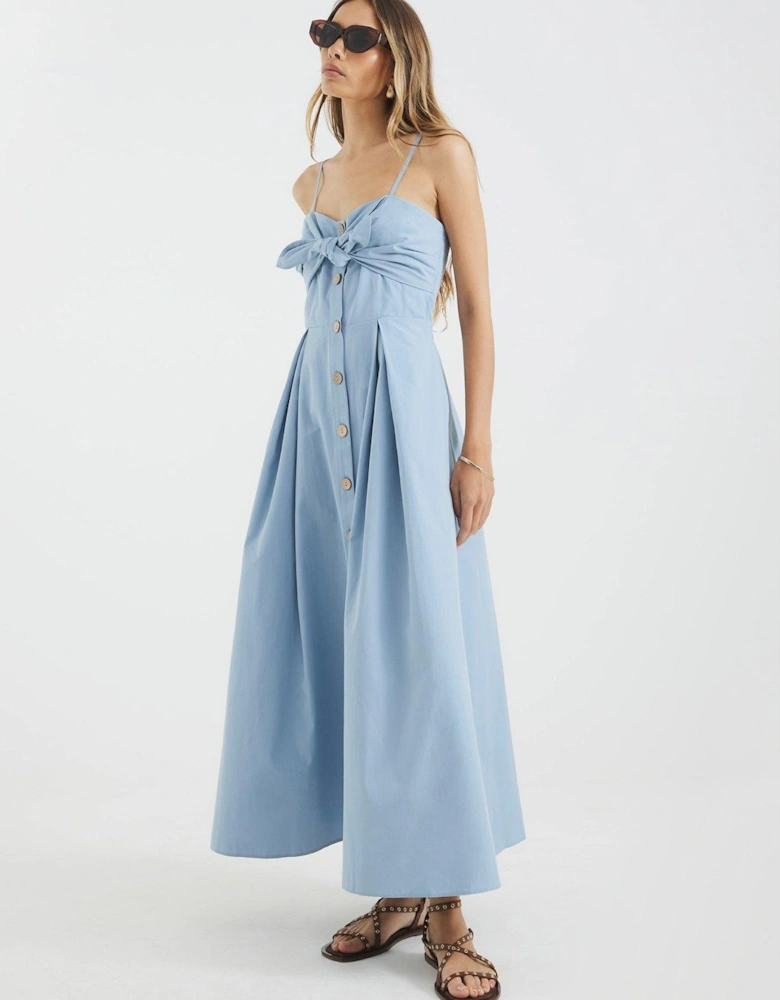 Bow Detail Button Up Midi Dress