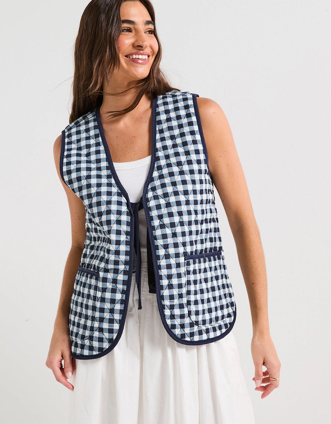 Claudine Quilted Tie Vest - Navy, 2 of 1