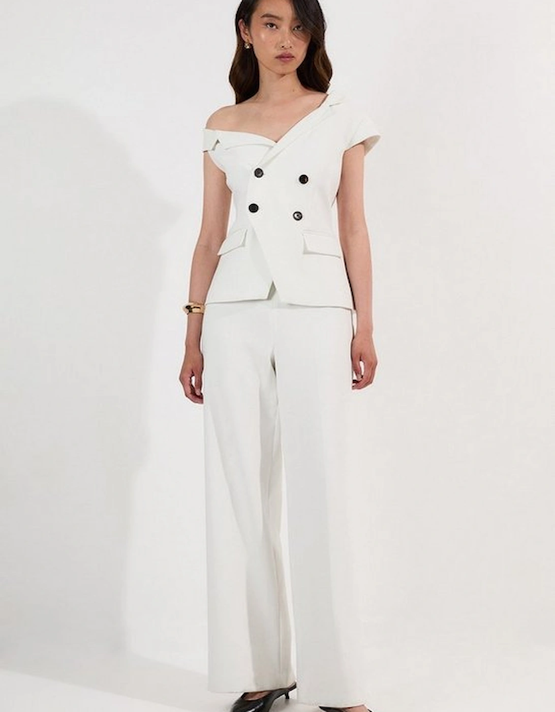 Compact Stretch Asymmetric Collar Wide Leg Tailored Jumpsuit, 5 of 4