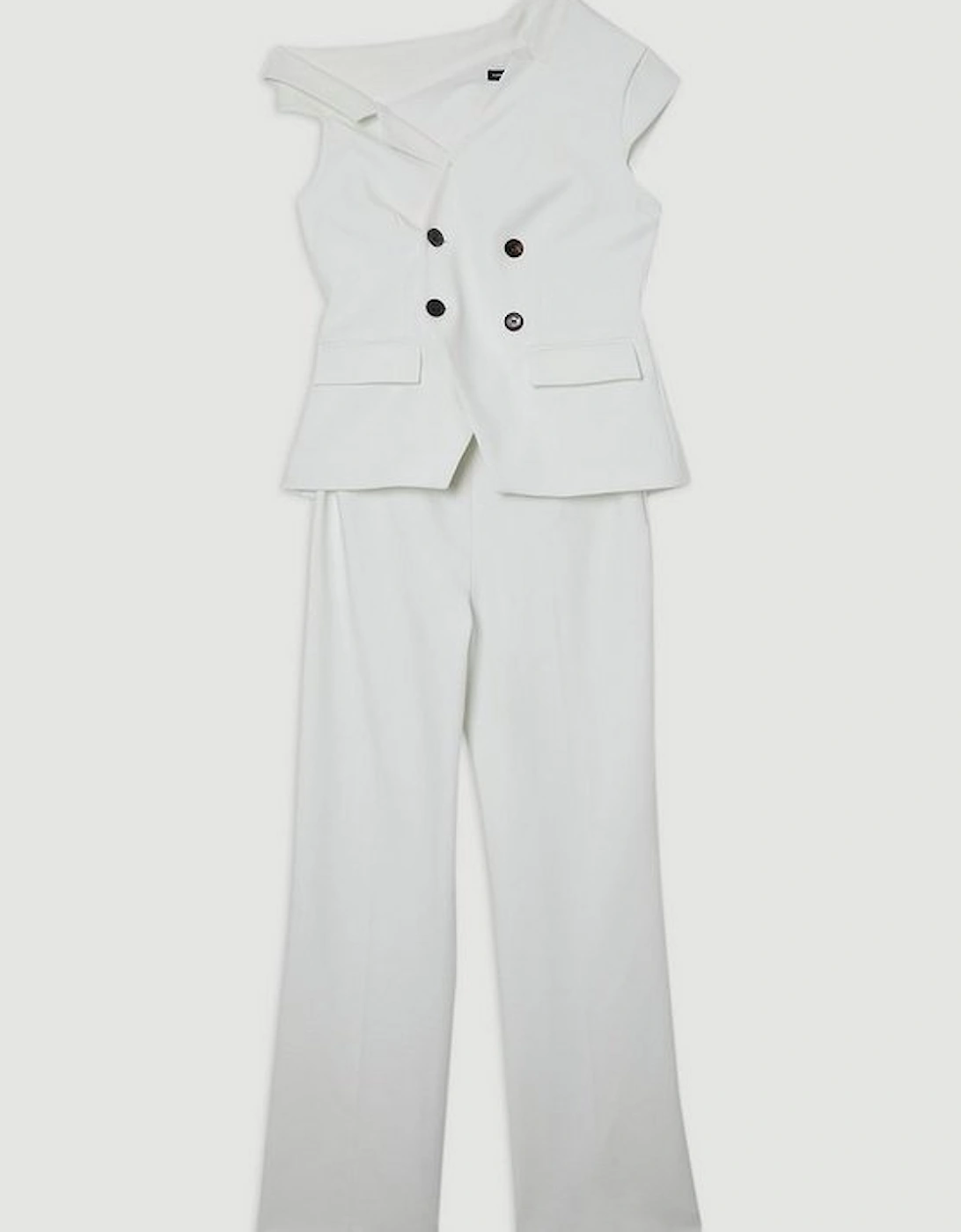 Compact Stretch Asymmetric Collar Wide Leg Tailored Jumpsuit