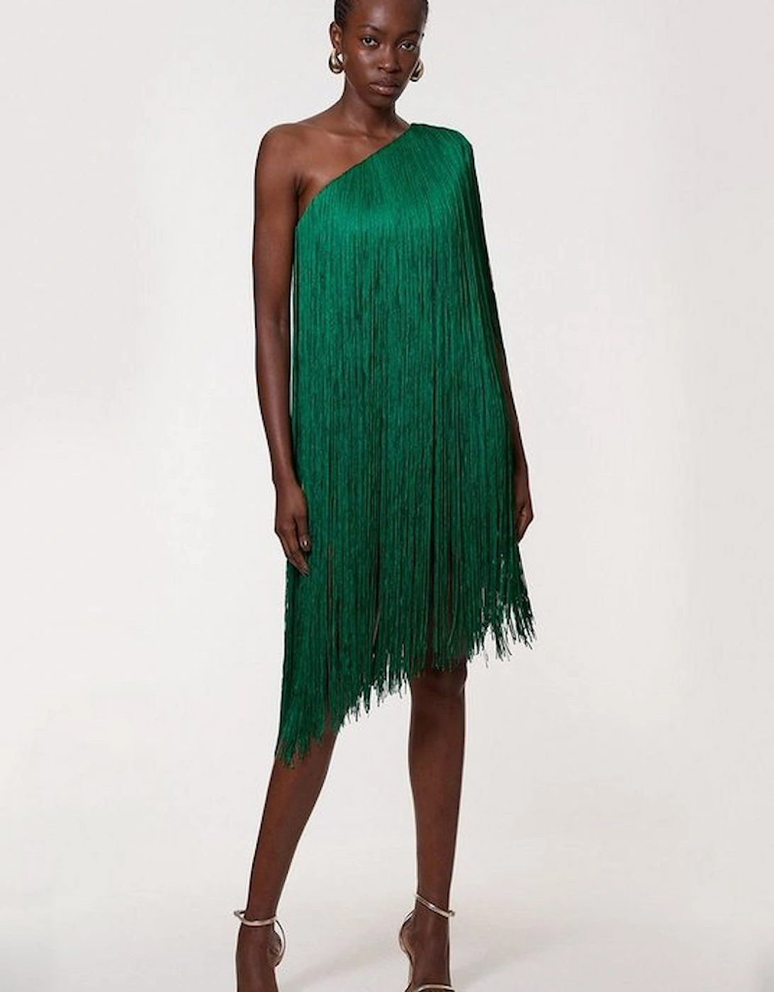 Petite Figure Form Bandage One Shoulder Fringe Mini Knit Dress