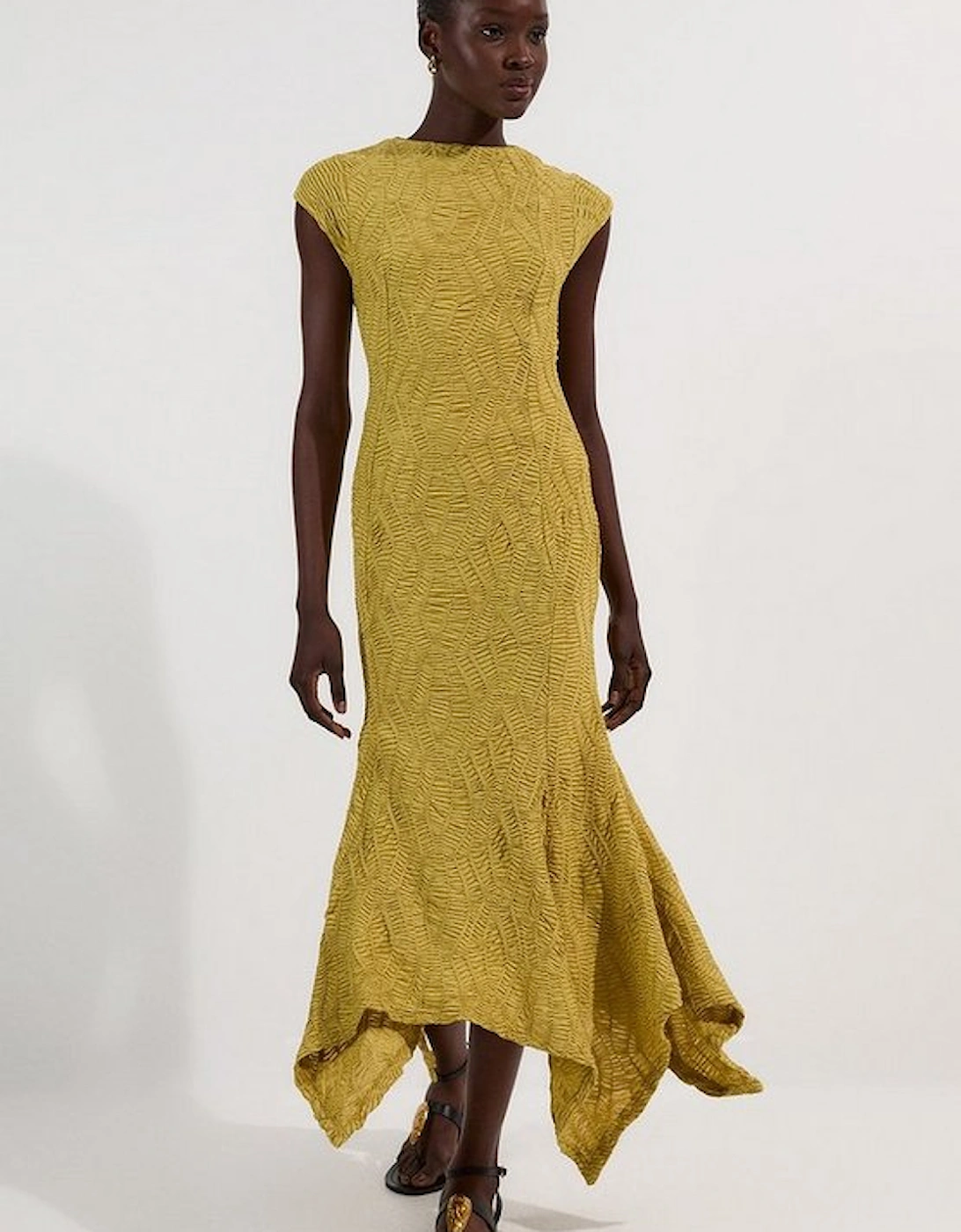 Textured Hanky Hem Short Sleeve Trim Detail Jersey Maxi Dress, 5 of 4