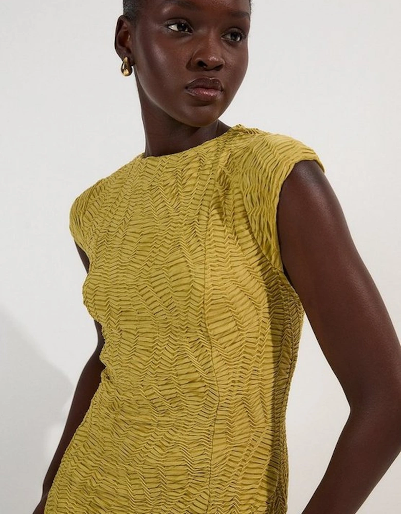 Textured Hanky Hem Short Sleeve Trim Detail Jersey Maxi Dress
