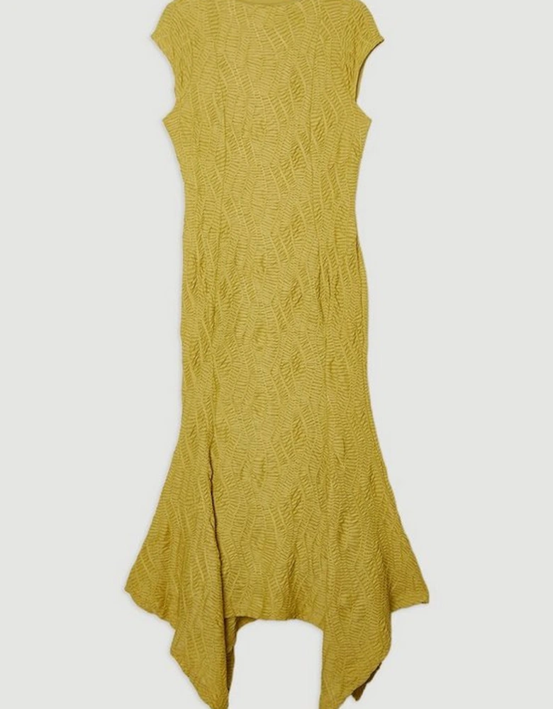 Textured Hanky Hem Short Sleeve Trim Detail Jersey Maxi Dress