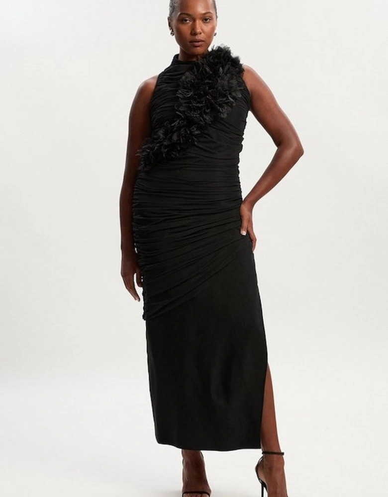 Plus Size Gathered Fabric Bandage Knitted Maxi Dress