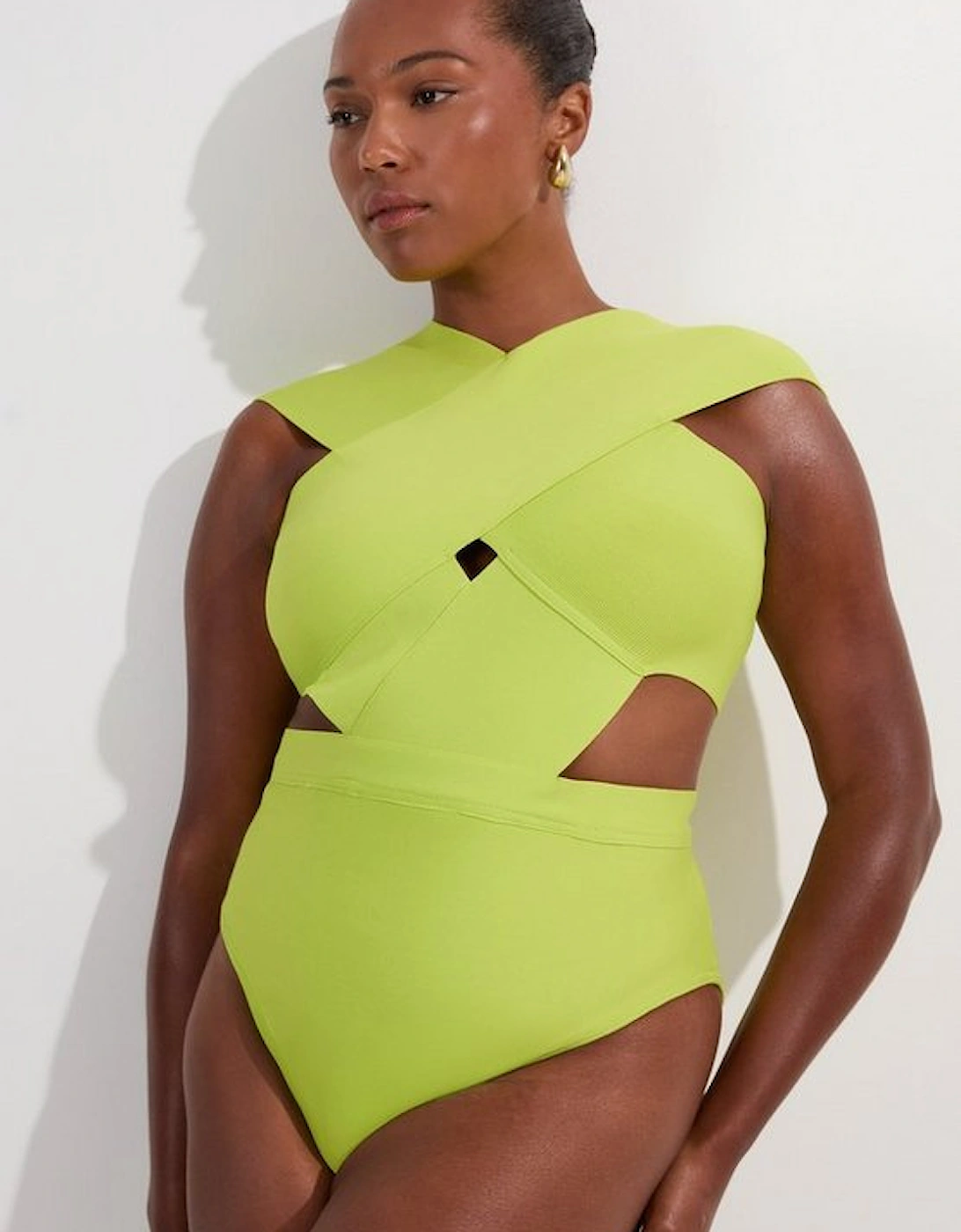 Plus Size Bandage Textured Cross Front Swimsuit, 4 of 3