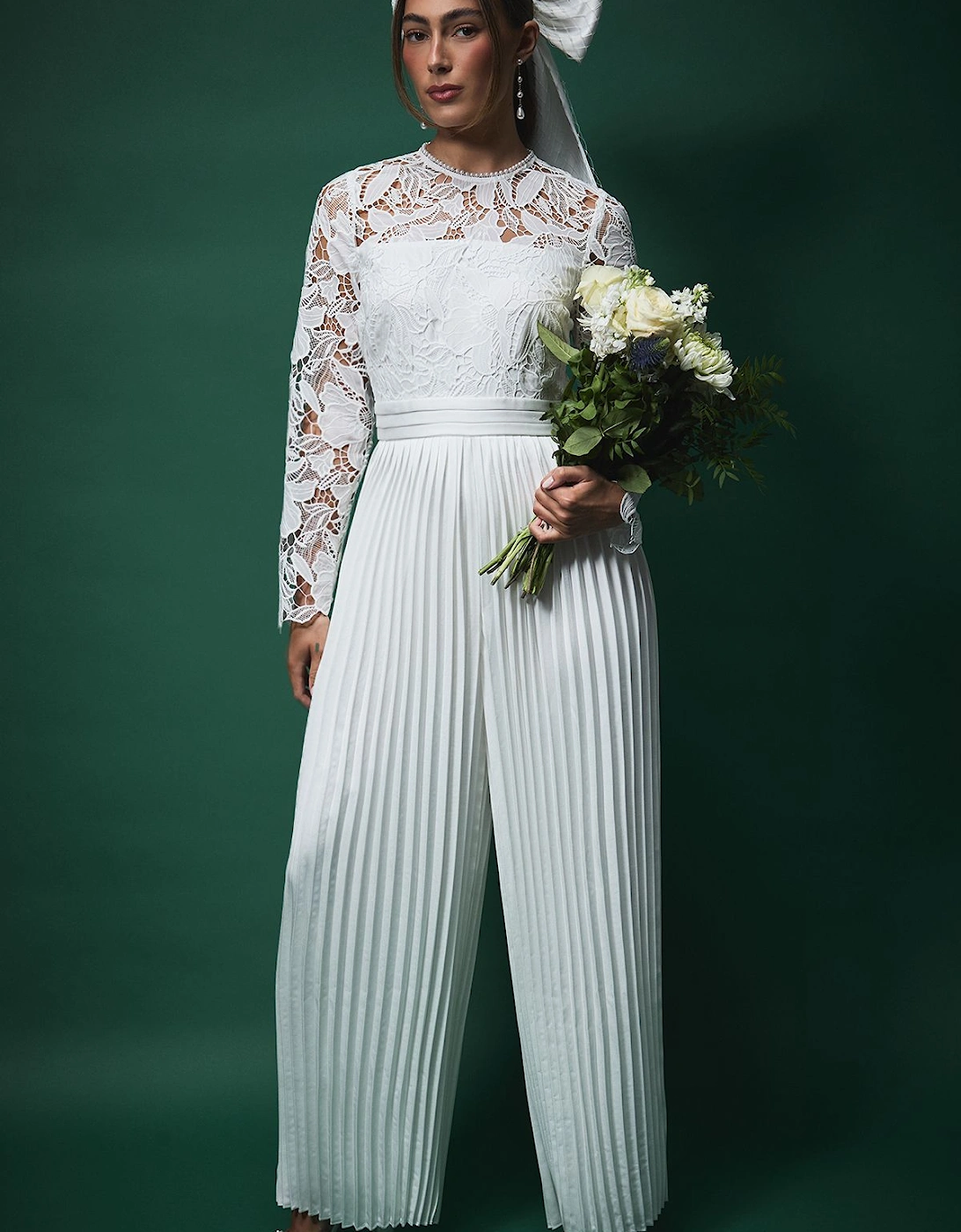 Lisa Tan Lace Top Jumpsuit with Pleated Wide Leg Trouser, 2 of 1