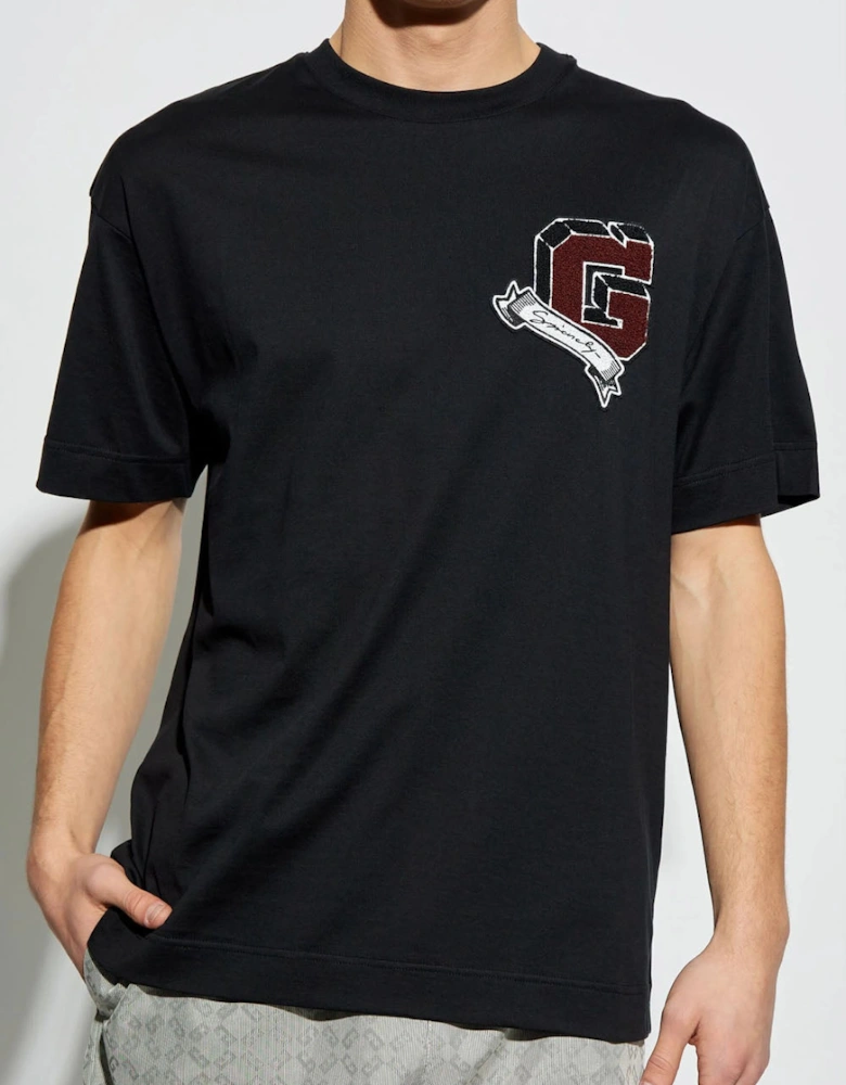 Monogram College Embroidered Logo T-Shirt in Black