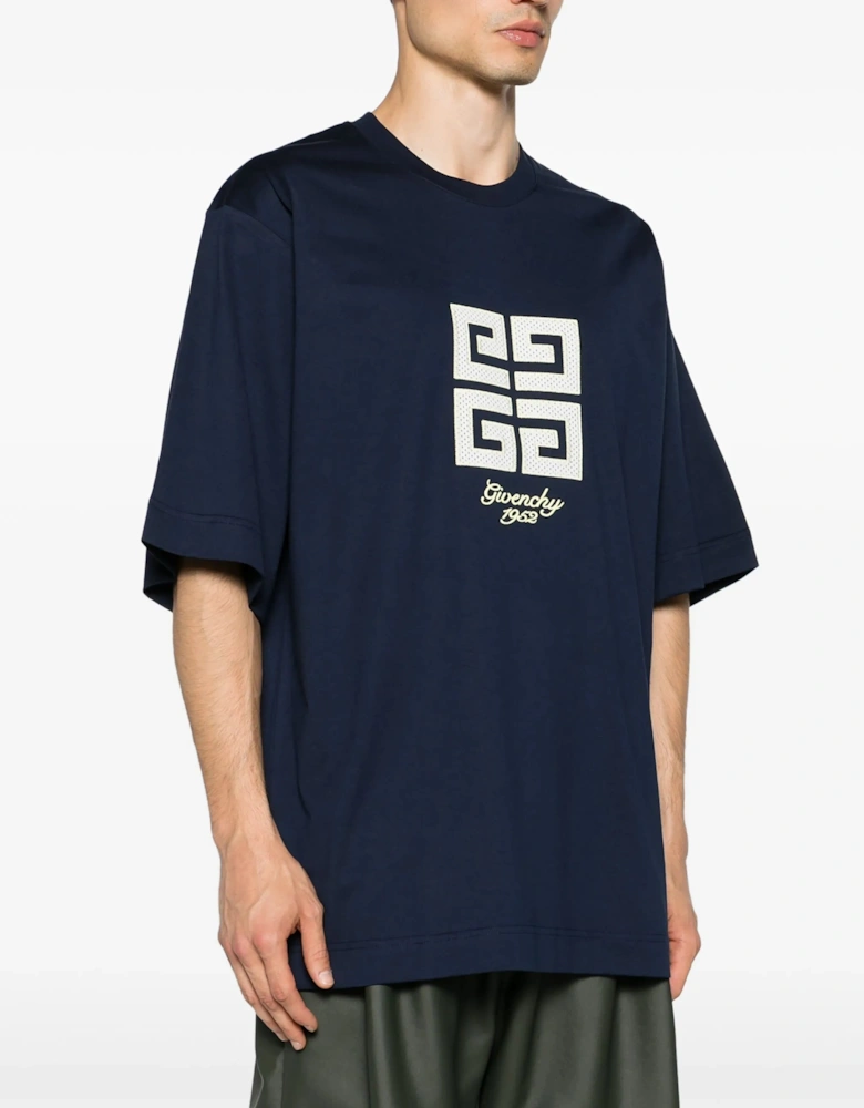 4G 1952 Embroidered Logo Oversized T-Shirt in Medium Blue