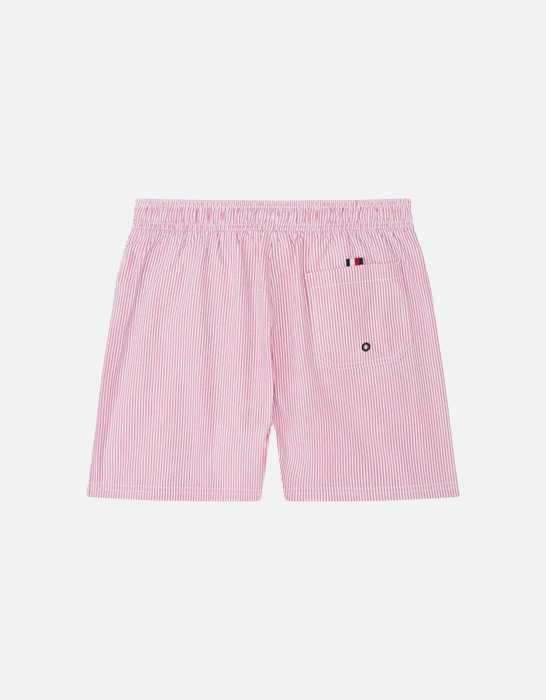 Boys Original Ithaca Stripe Mid Length Swim Shorts, Ithaca White & Medium Red
