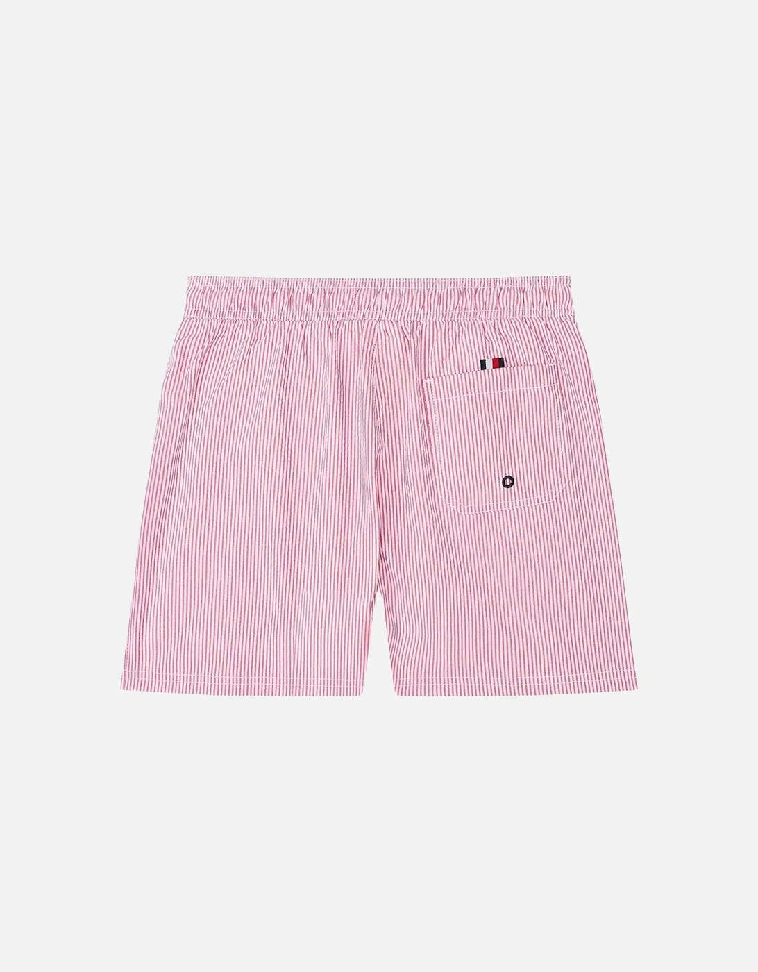 Boys Original Ithaca Stripe Mid Length Swim Shorts, Ithaca White & Medium Red, 3 of 2
