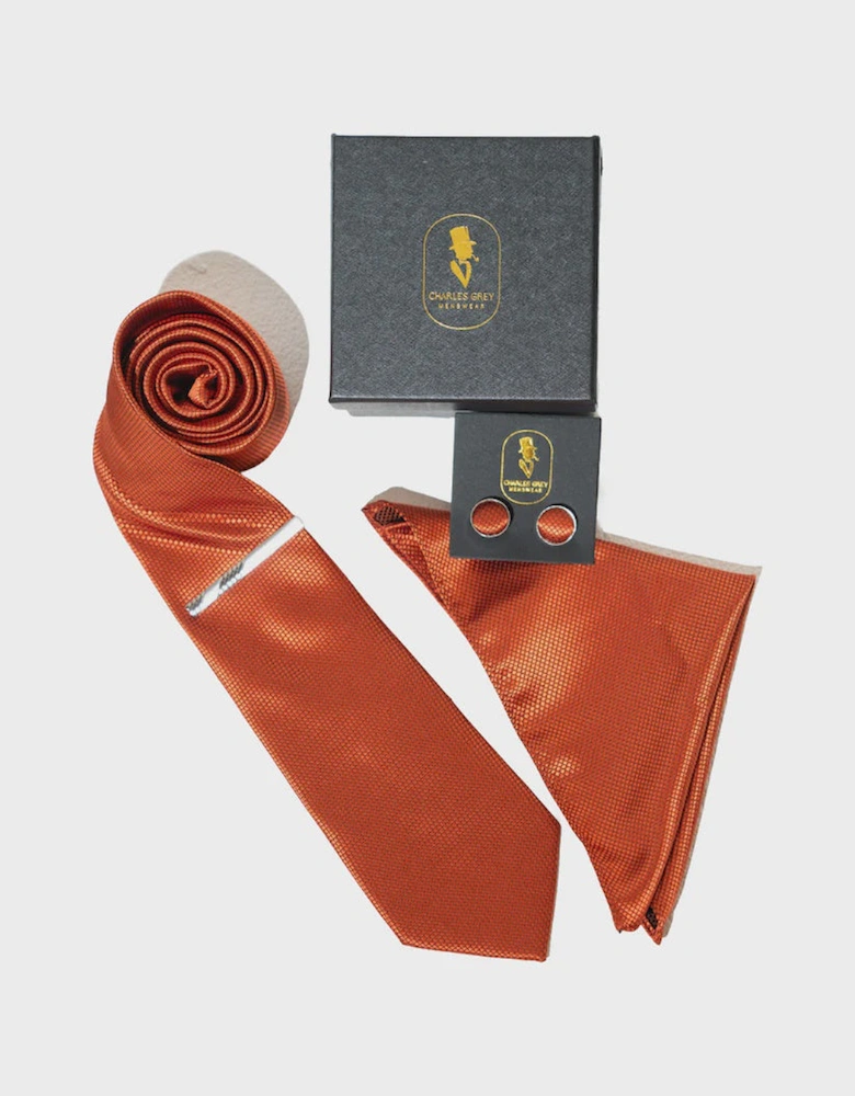 Scale Tie, Pocket Square, Cuff Link & Tie Clip Set - Rust