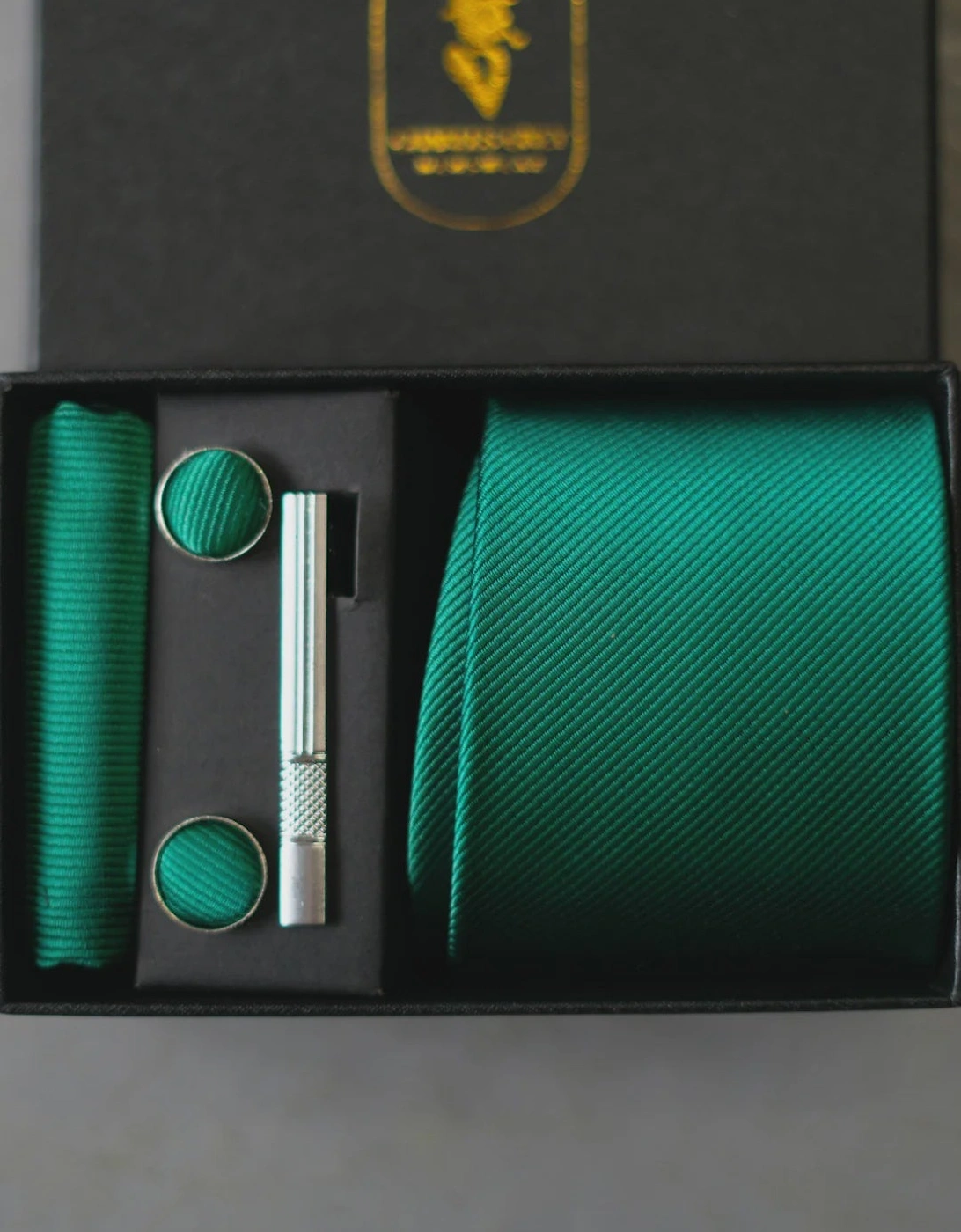 Tie, Pocket Square, Cuff Link & Tie Clip Set - Forest Green, 2 of 1