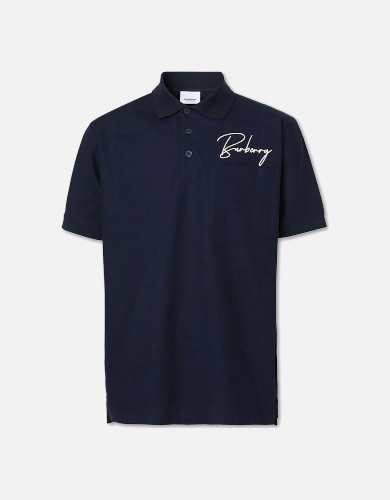 Men's Navy Embroidered Oversized Logo Piqué Polo