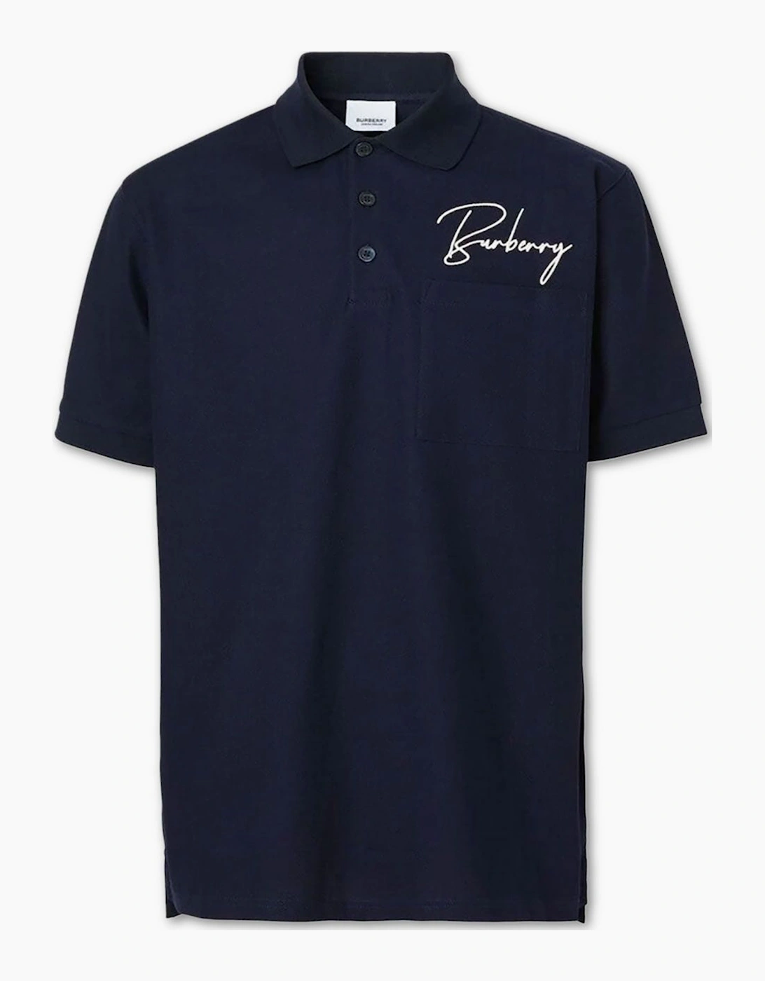 Burberry Men's Navy Embroidered Oversized Logo Piqué Polo  36 S