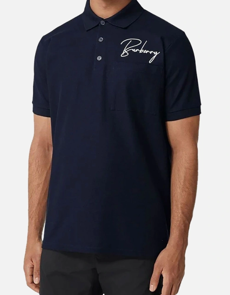 Men's Navy Embroidered Oversized Logo Piqué Polo