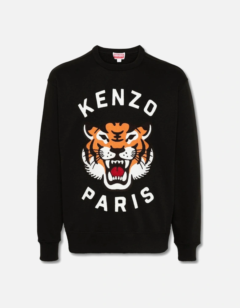 Men's Black Lucky Tiger Embroidered Sweatshirt
