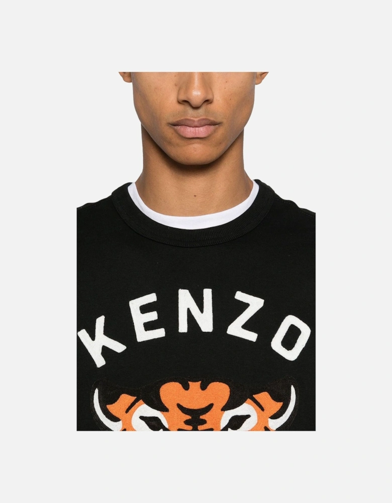 Men's Black Lucky Tiger Embroidered Sweatshirt