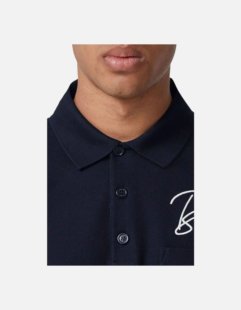 Men's Navy Embroidered Oversized Logo Piqué Polo