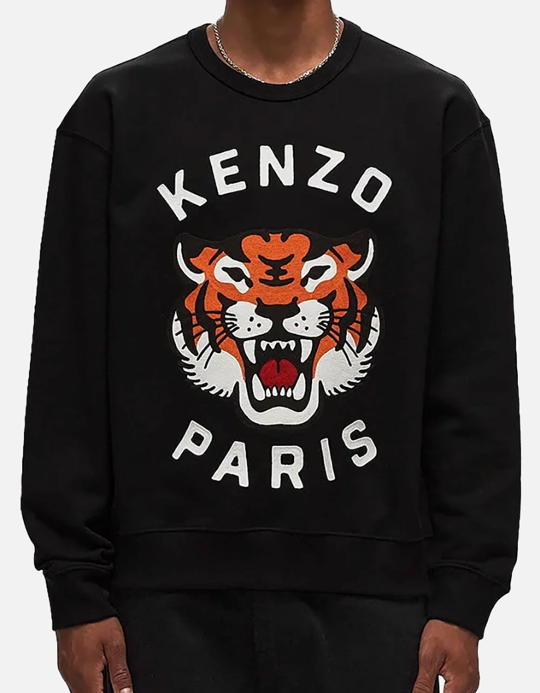 Men's Black Lucky Tiger Embroidered Sweatshirt