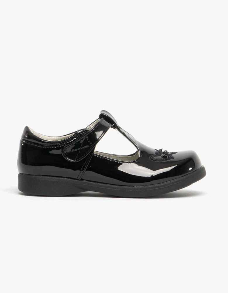 Girls Touch Fasten T-Bar School Shoes Black Patent