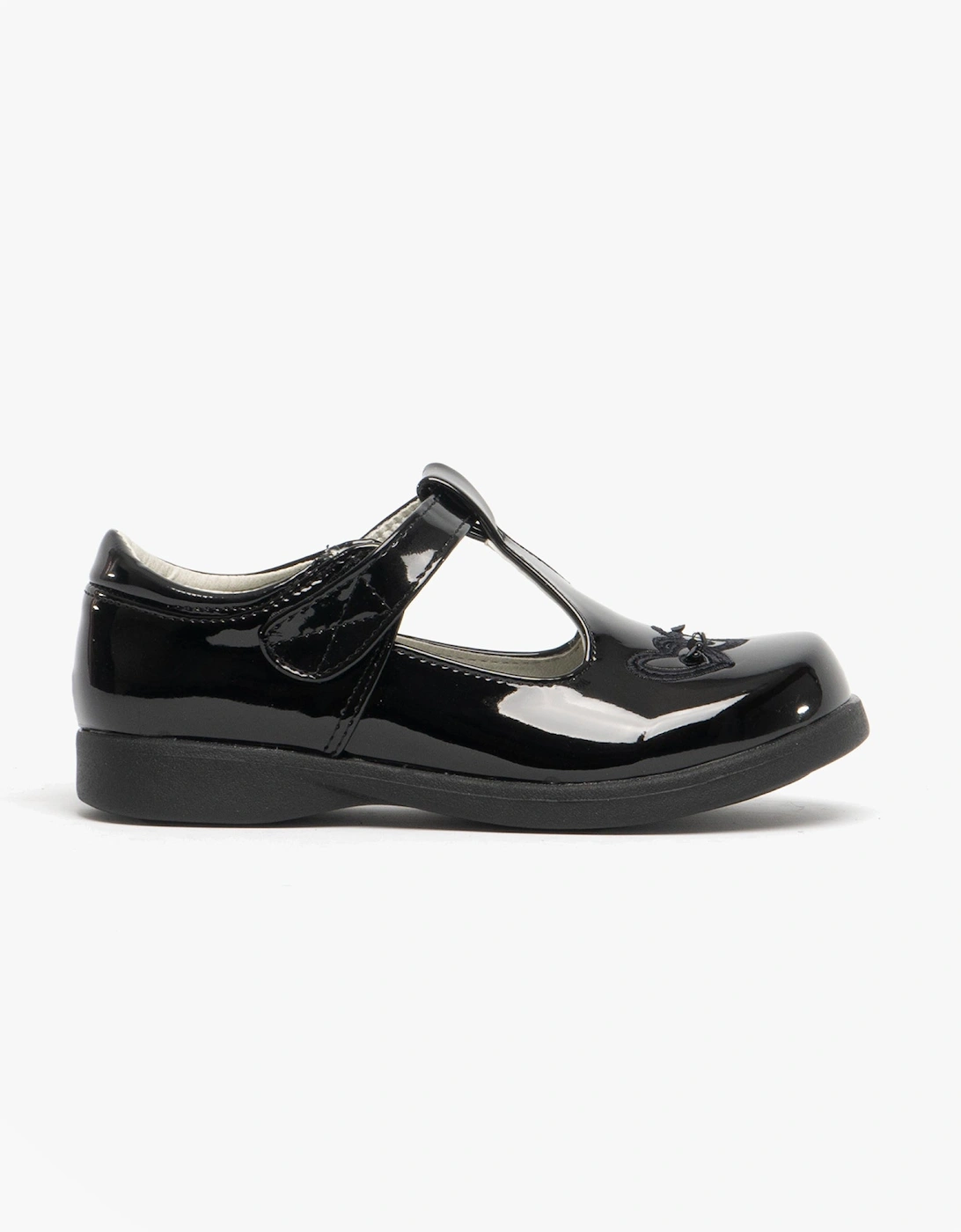 Girls Touch Fasten T-Bar School Shoes Black Patent, 7 of 6