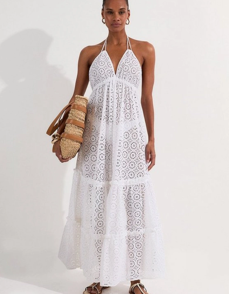 Tiered Broderie Maxi Beach Dress