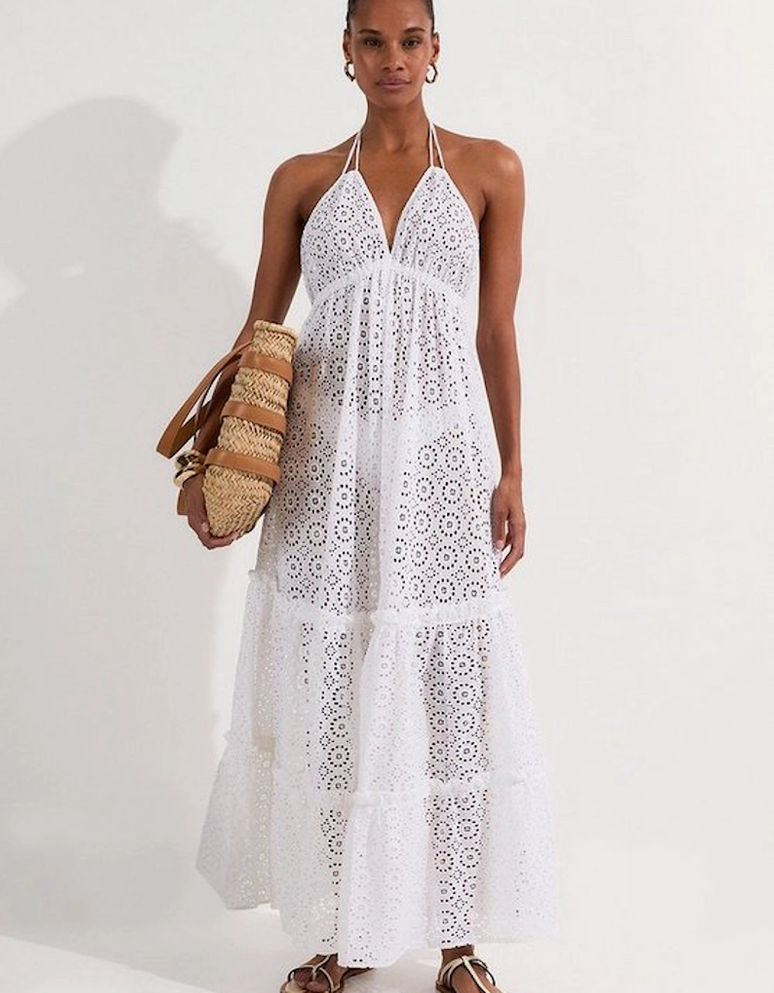 Tiered Broderie Maxi Beach Dress