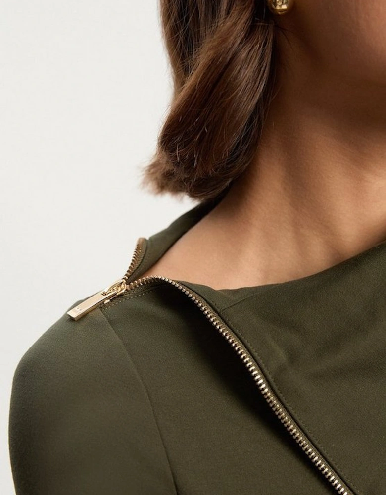Ponte Envelope Neck Dress With Zip Split Detail