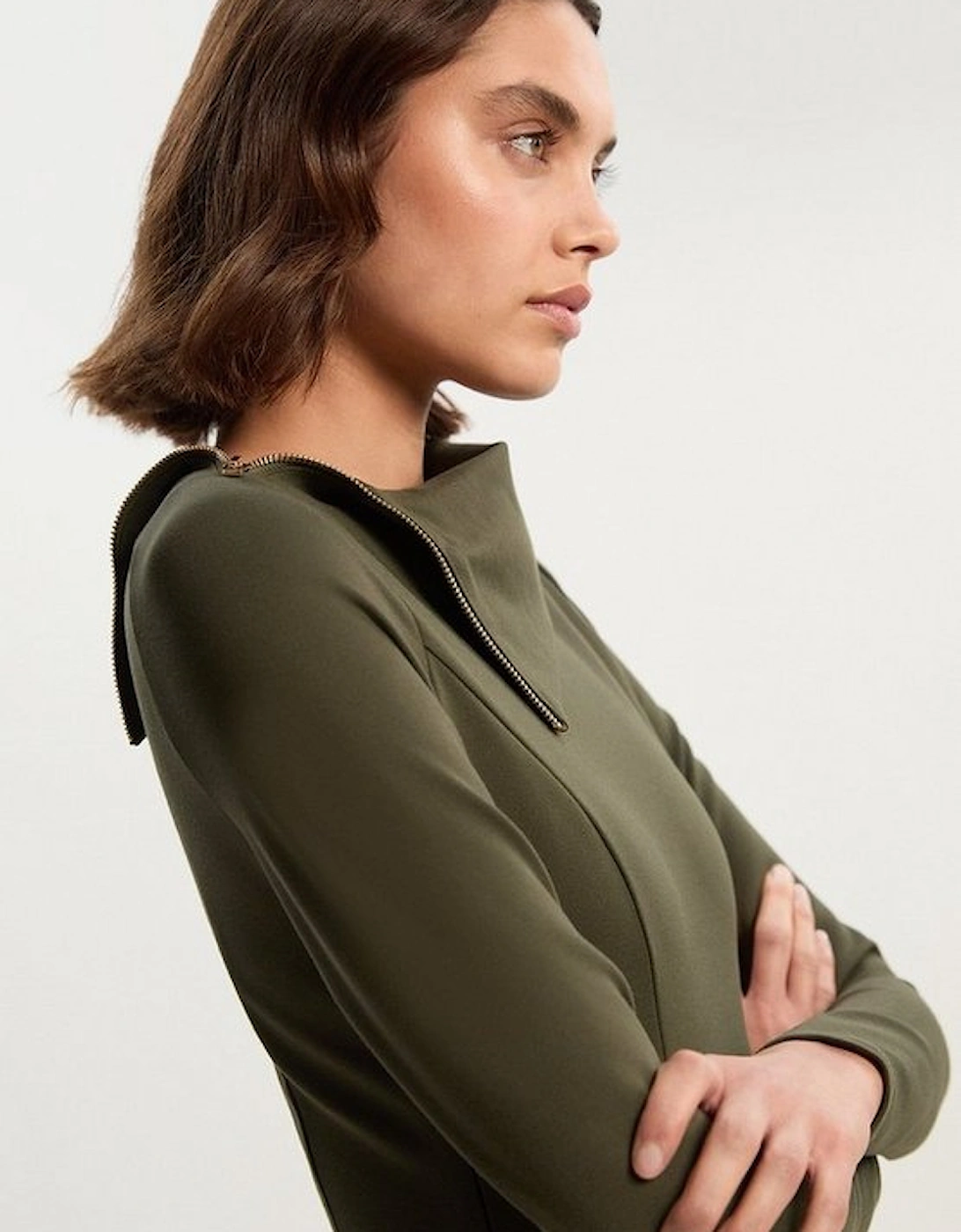 Ponte Envelope Neck Dress With Zip Split Detail