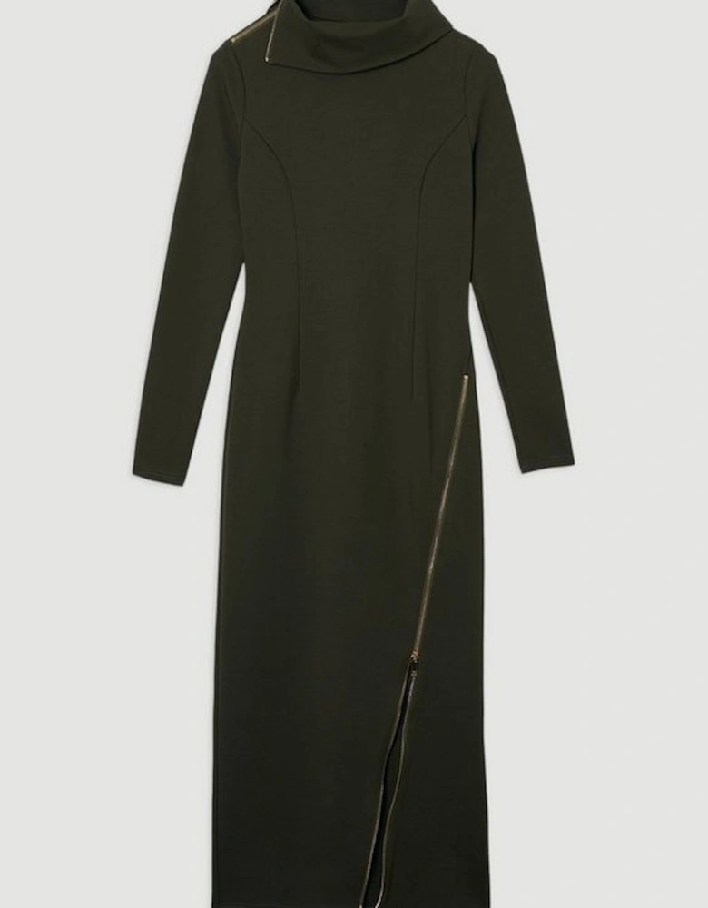 Ponte Envelope Neck Dress With Zip Split Detail