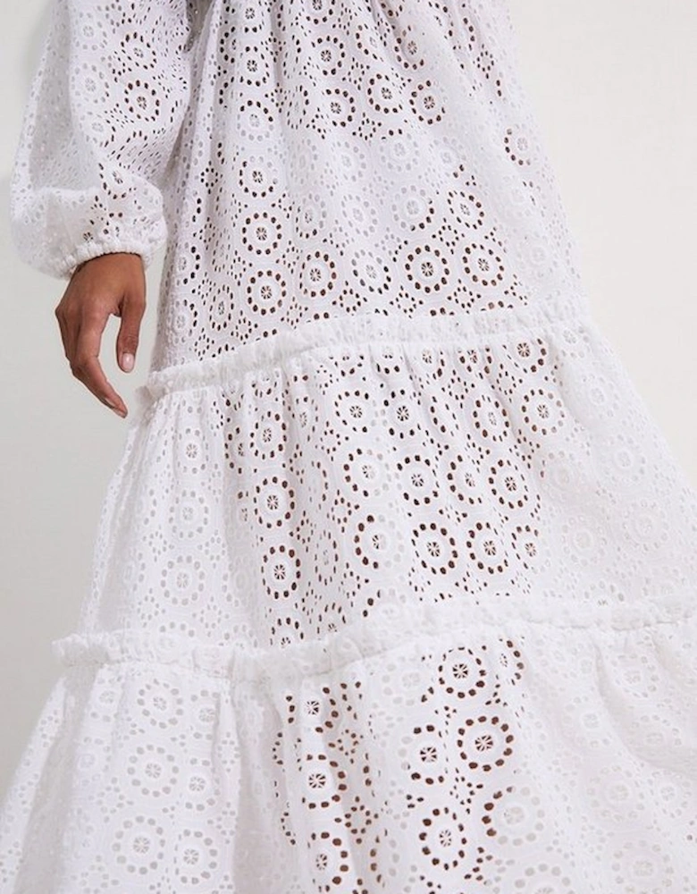 Off Shoulder Broderie Maxi Beach Woven Dress