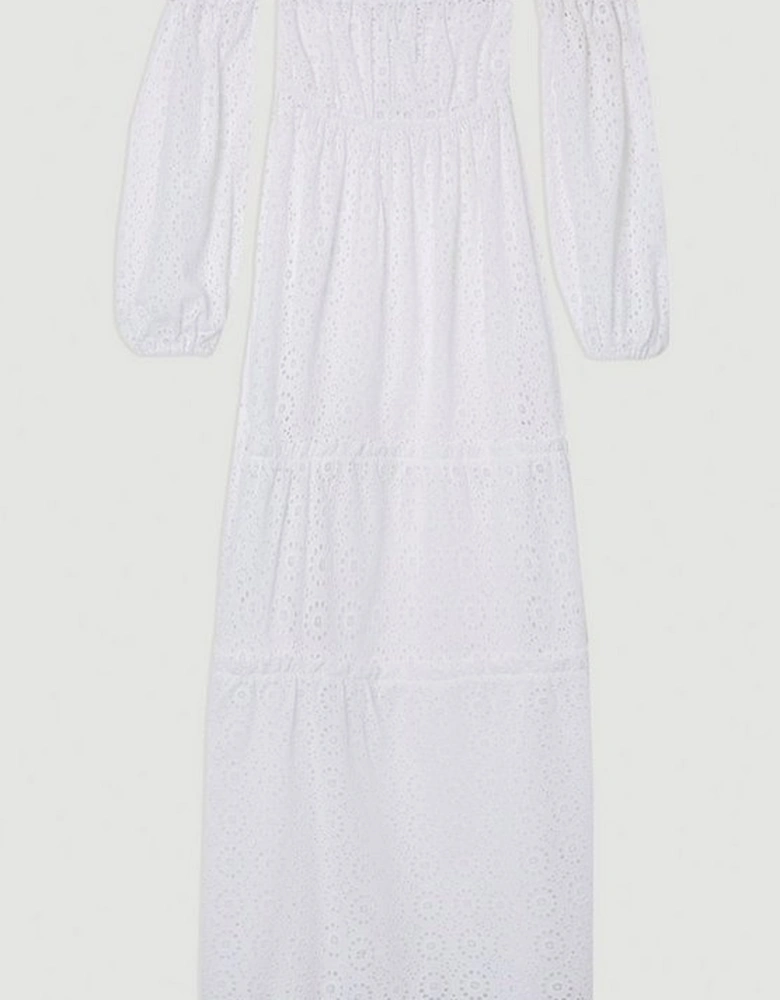 Off Shoulder Broderie Maxi Beach Woven Dress