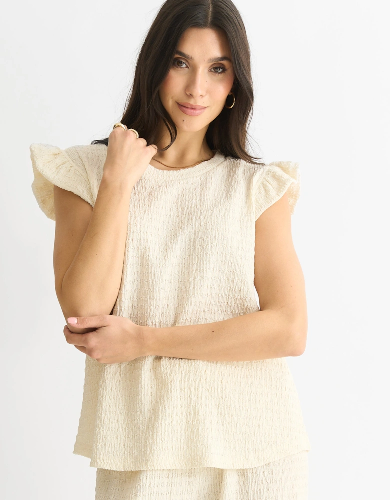 Ivory Frill Sleeves Textured Oversized Top