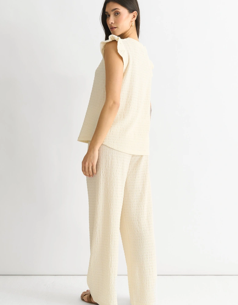 Ivory Frill Sleeves Textured Oversized Top