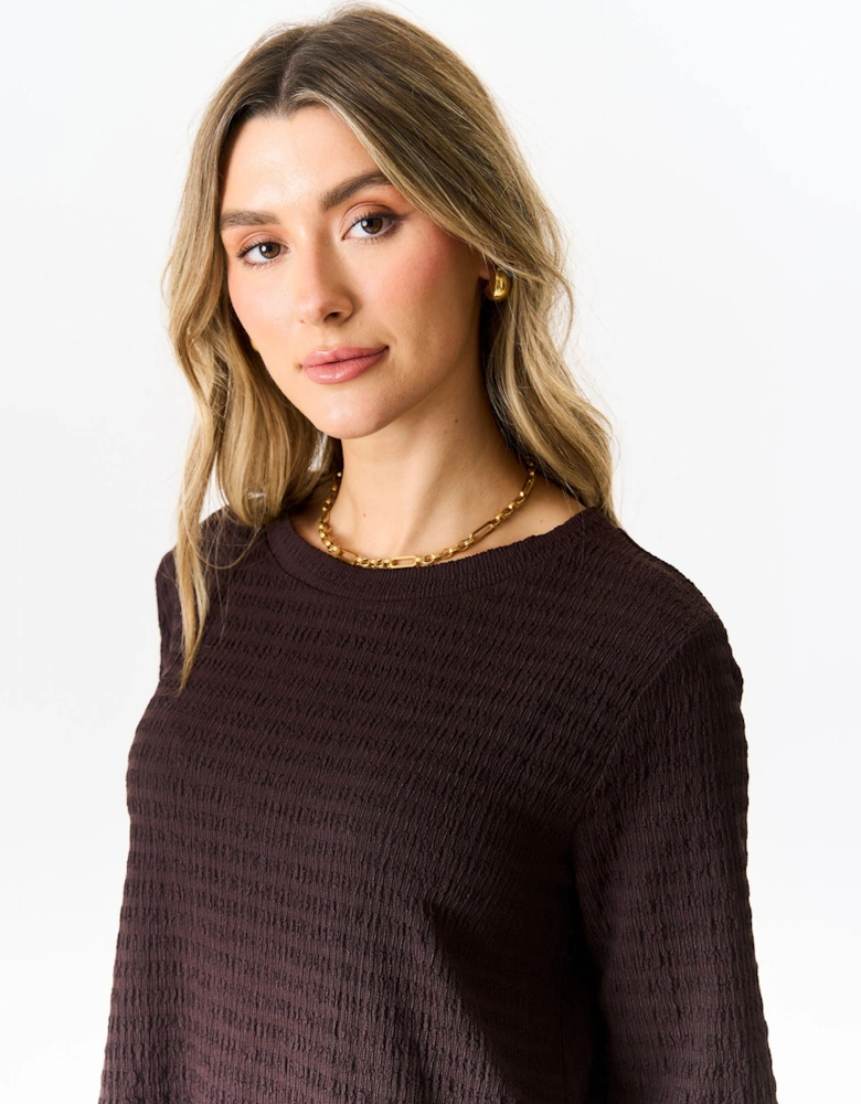 Chocolate Textured Long Sleeves Oversized Top