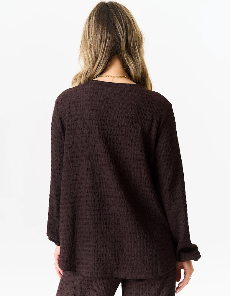 Chocolate Textured Long Sleeves Oversized Top