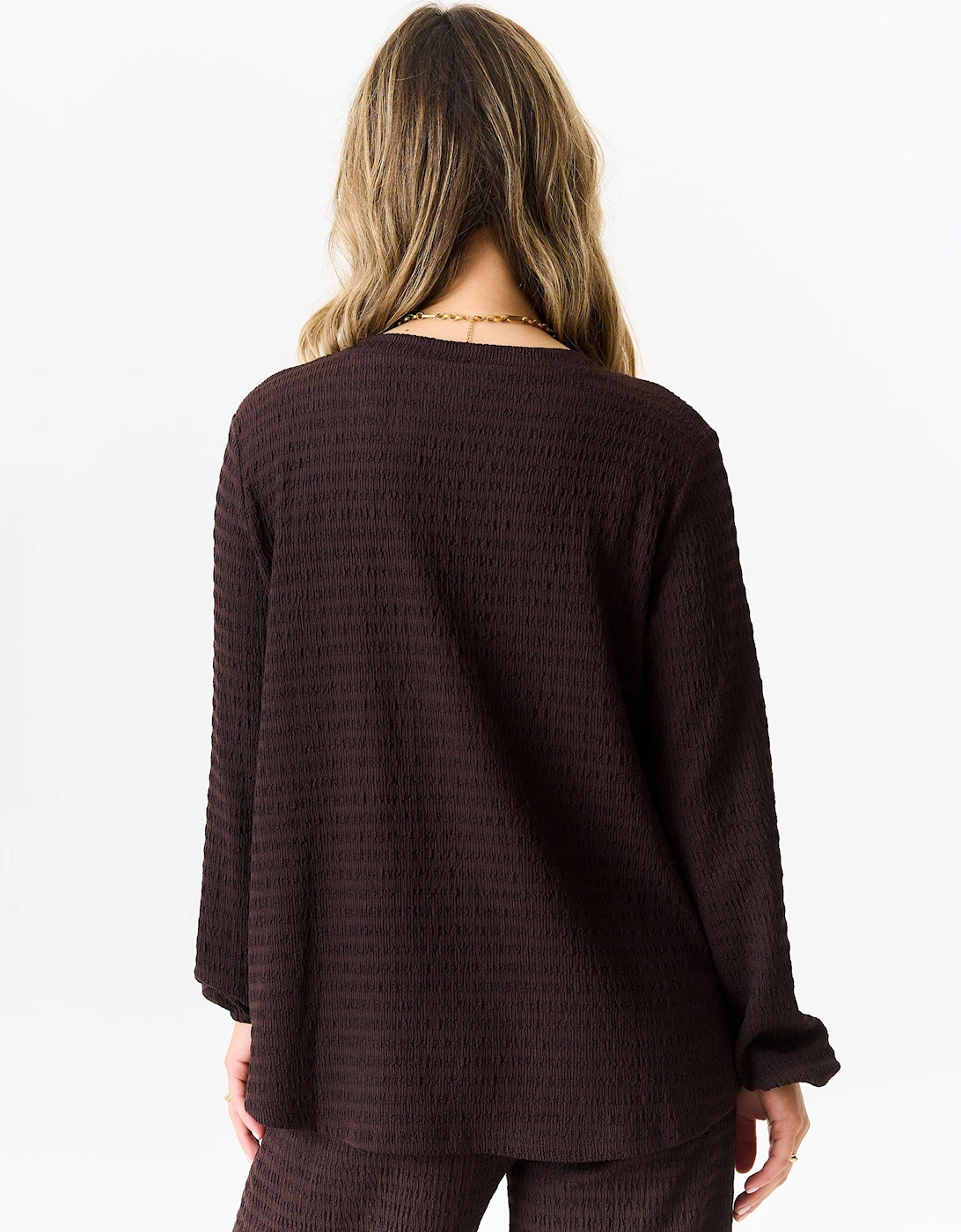 Chocolate Textured Long Sleeves Oversized Top