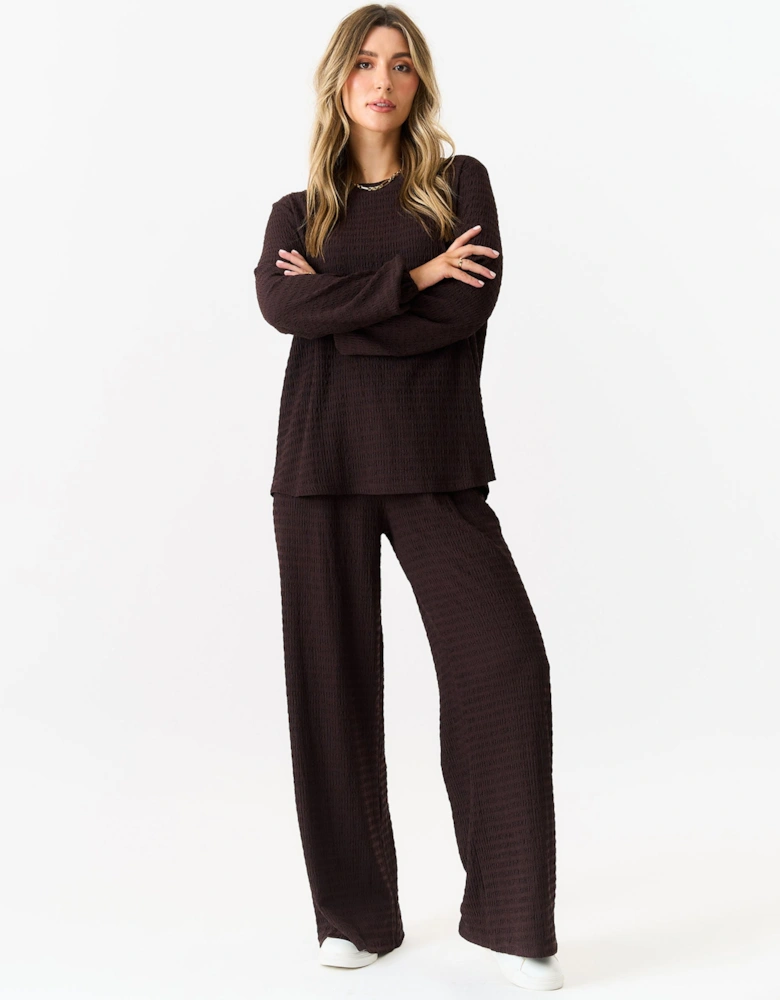 Chocolate Textured Long Sleeves Oversized Top