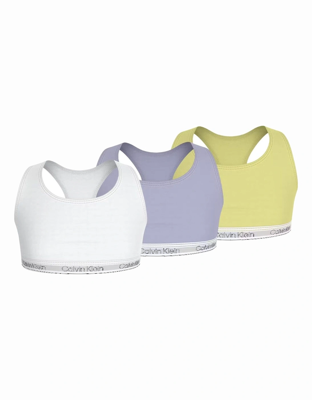 Girls 3-Pack Modern Cotton Bralettes, Purple/White/Yellow, 2 of 1