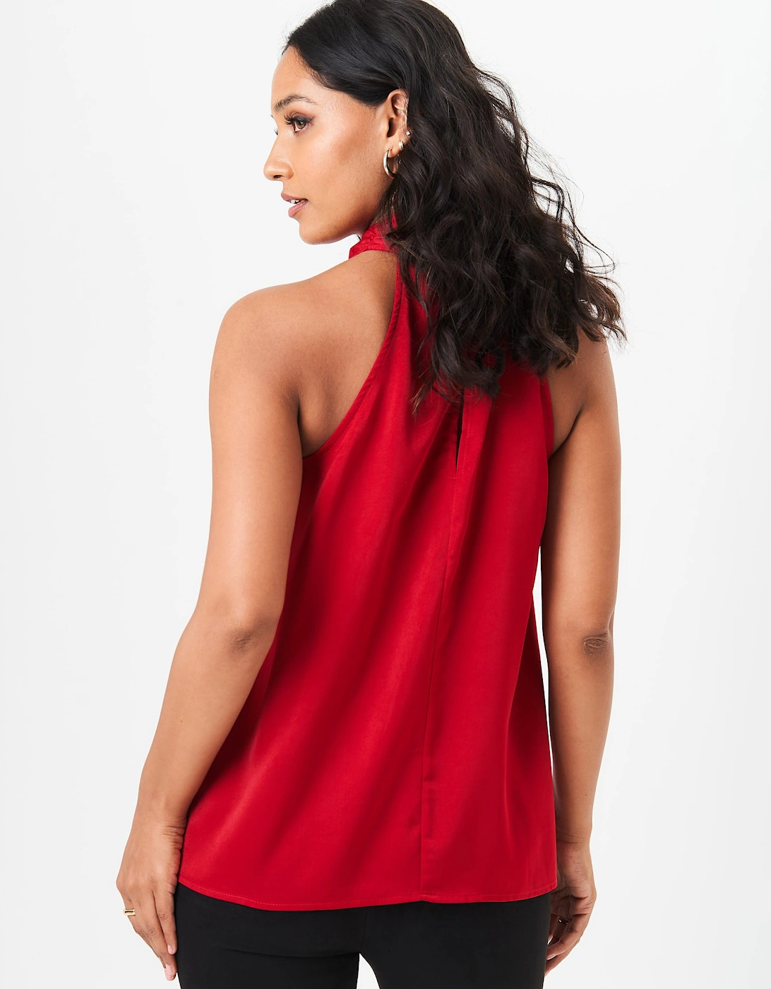 Red Corsage Frill Halter Neck Top