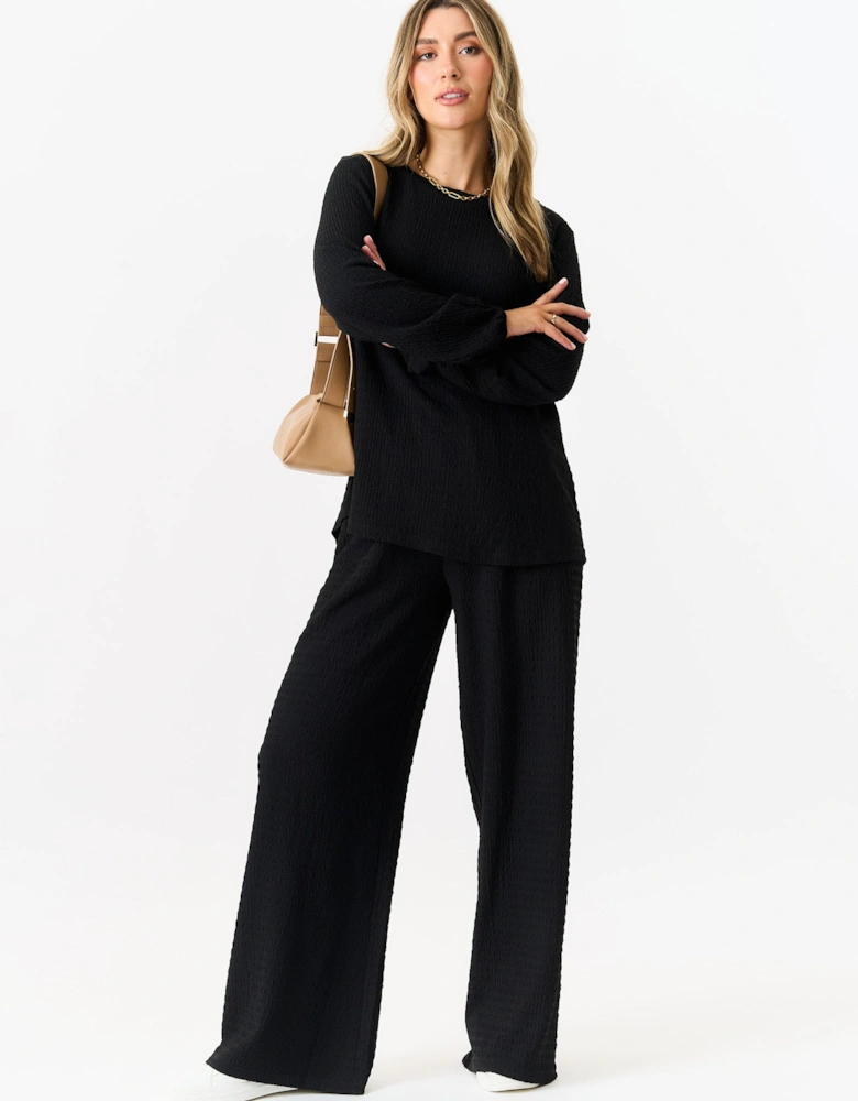 Black Textured Long Sleeves Oversized Top