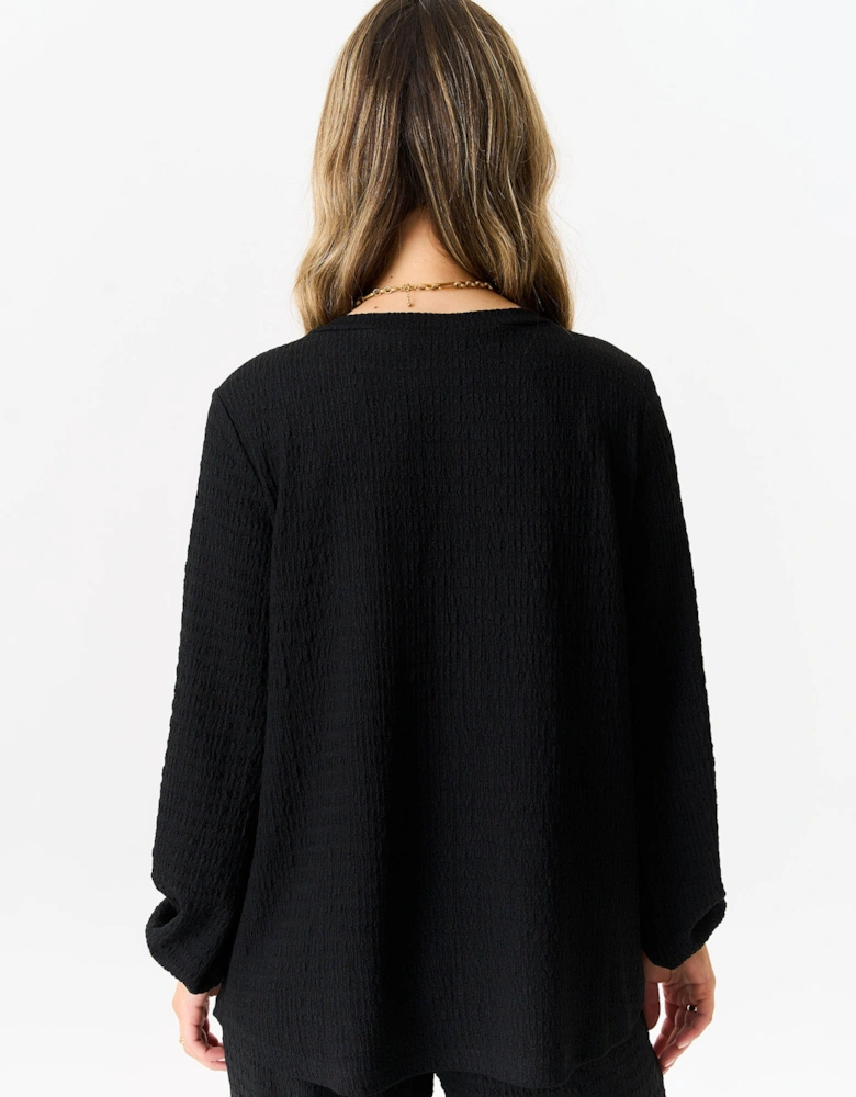 Black Textured Long Sleeves Oversized Top