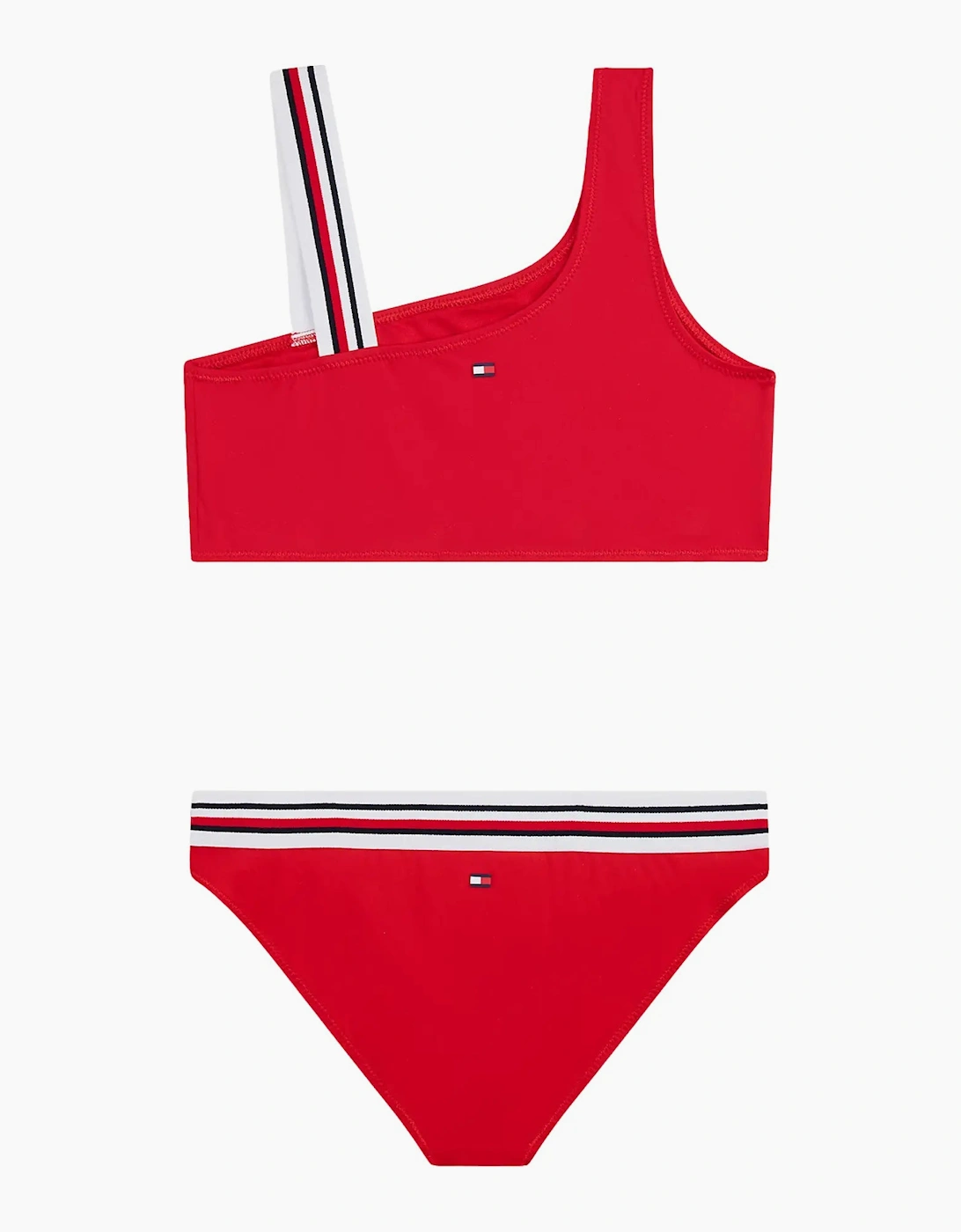 Tommy Hilfiger Girl's Girls Global Stripe One Shoulder Bikini Set, Red - Red/Red - Size: 12 years/13 years/14 years