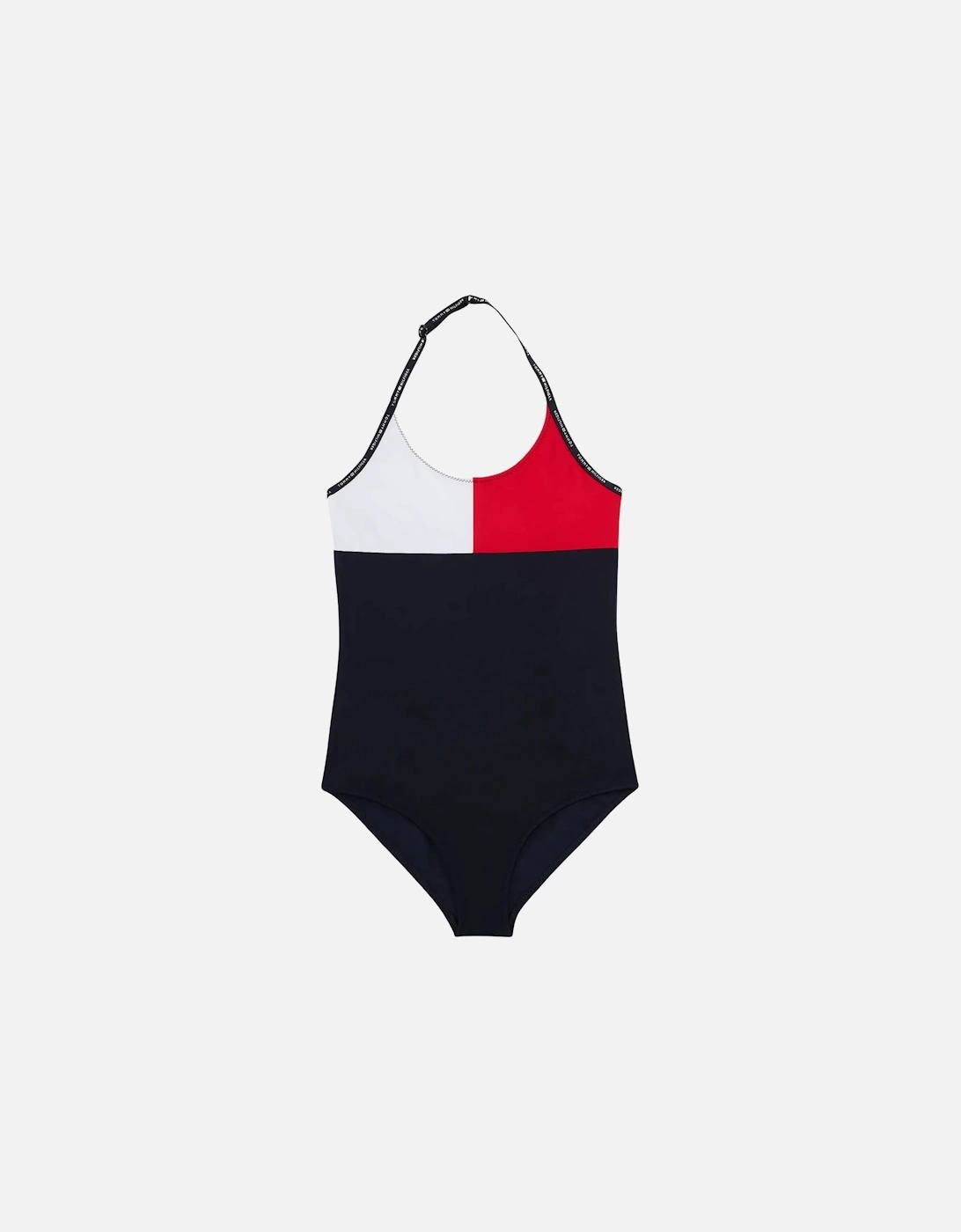 Girl's Girls Hilfiger Flag Halterneck Swimsuit, Navy Blue - Black - Size: 10 years/11 years/12 years