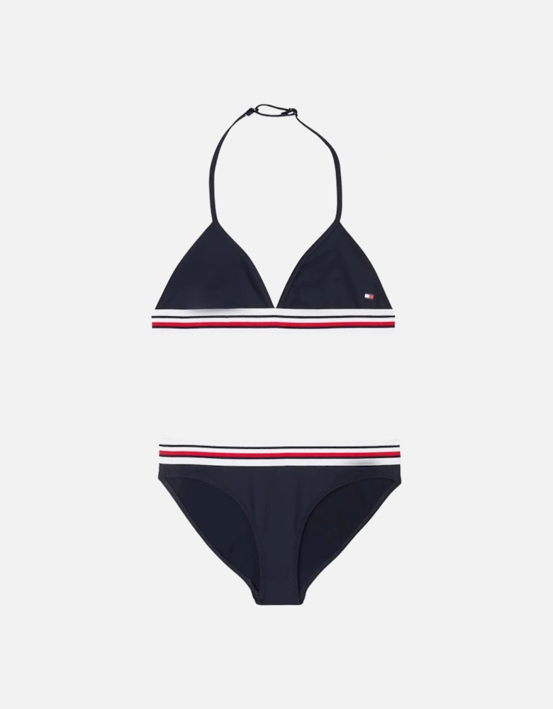 Girls Global Stripe Triangle Bikini Set, Navy Blue